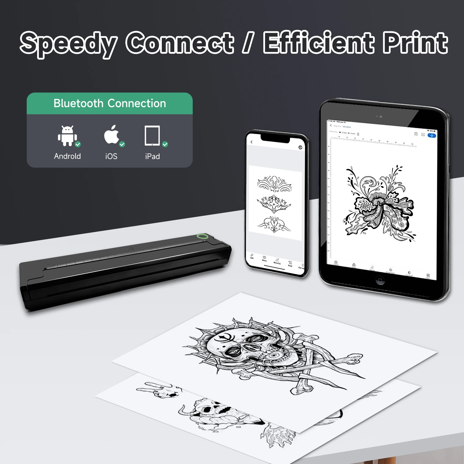 Portable Printer Thermal Tattoo Stencil PDF Word Office Print A4 Wireless Transfer Photo Bluetooth Machine Use SmartPhone 2