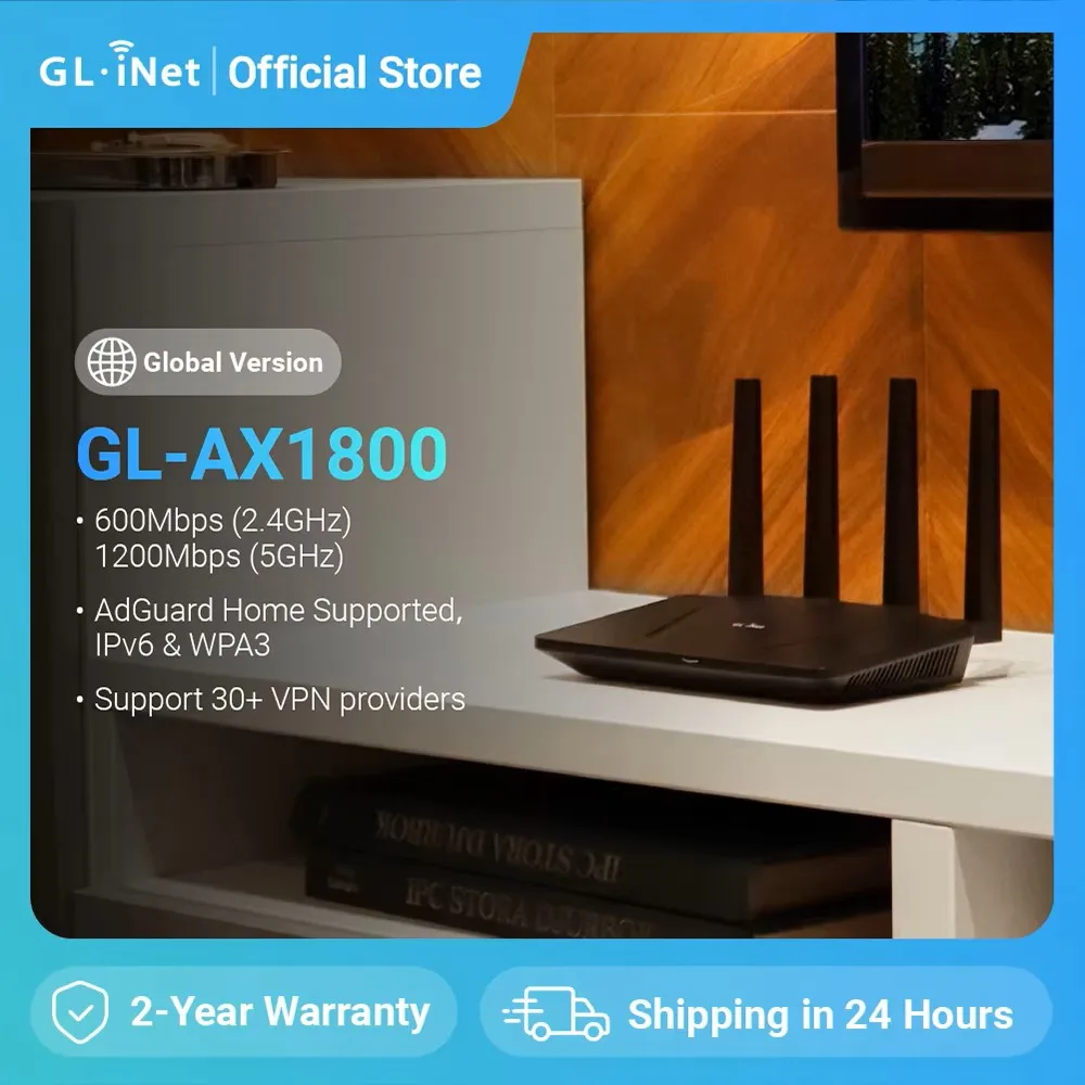 GL.iNet GL-AX1800(Flint) WiFi 6 Router -Dual Band Gigabit Wireless ,5 x 1G Ethernet Ports ,Amazing OpenVpn&WireGuard Speed 1
