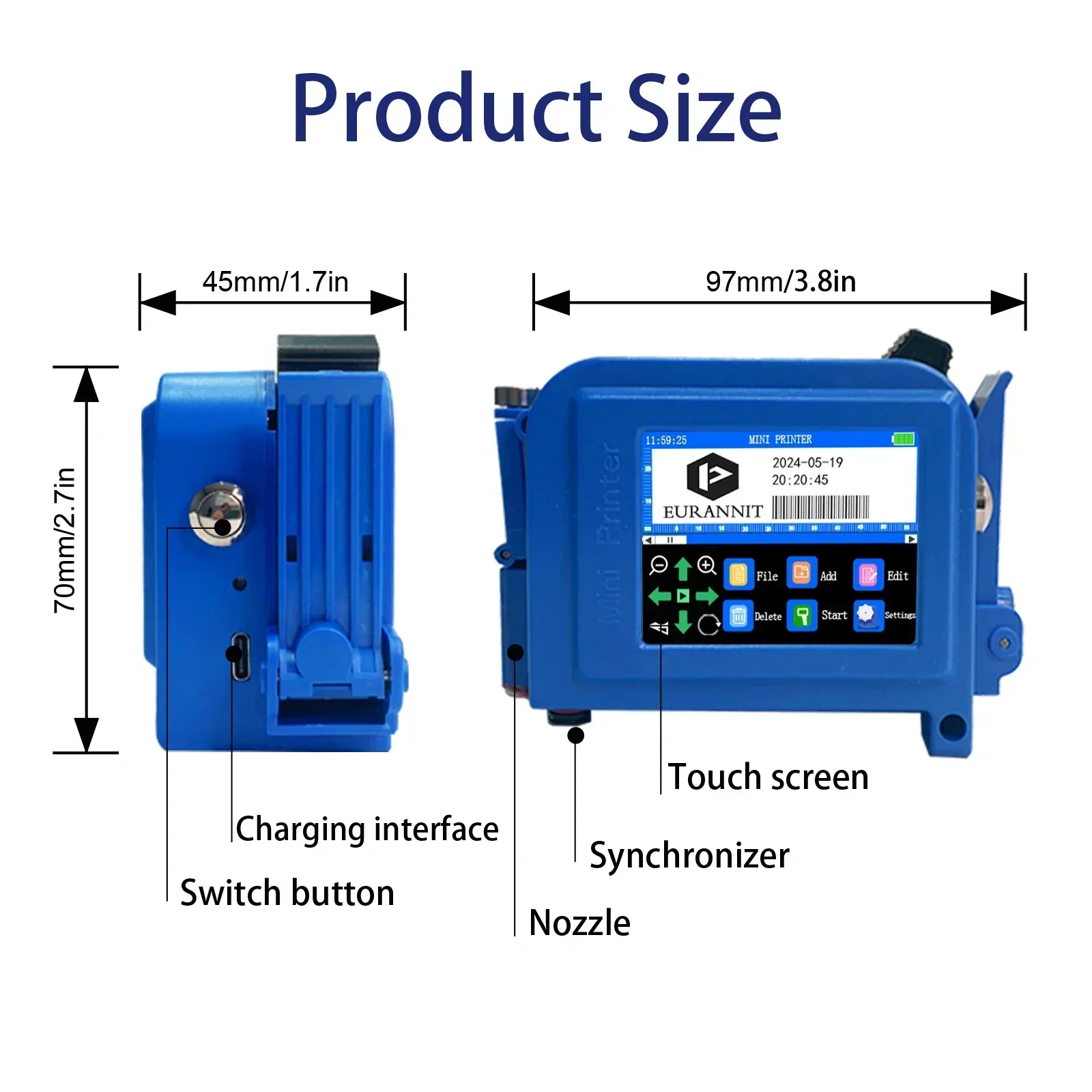 EURANNIT E11 0.5inch Multi-Color Portable Mini Printer Handheld Inkjet Printer without Ink QR Barcode Logo Date Printing Machine 6