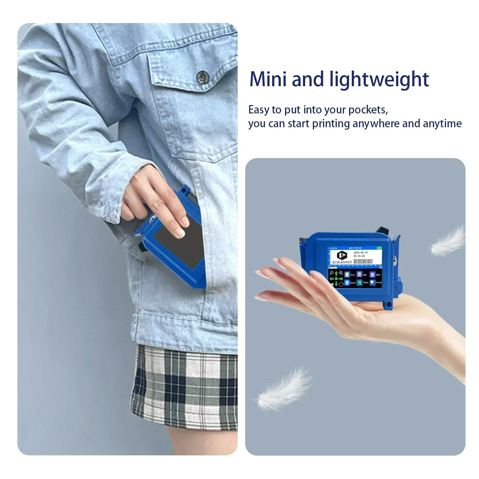 EURANNIT E11 0.5inch Multi-Color Portable Mini Printer Handheld Inkjet Printer without Ink QR Barcode Logo Date Printing Machine 5