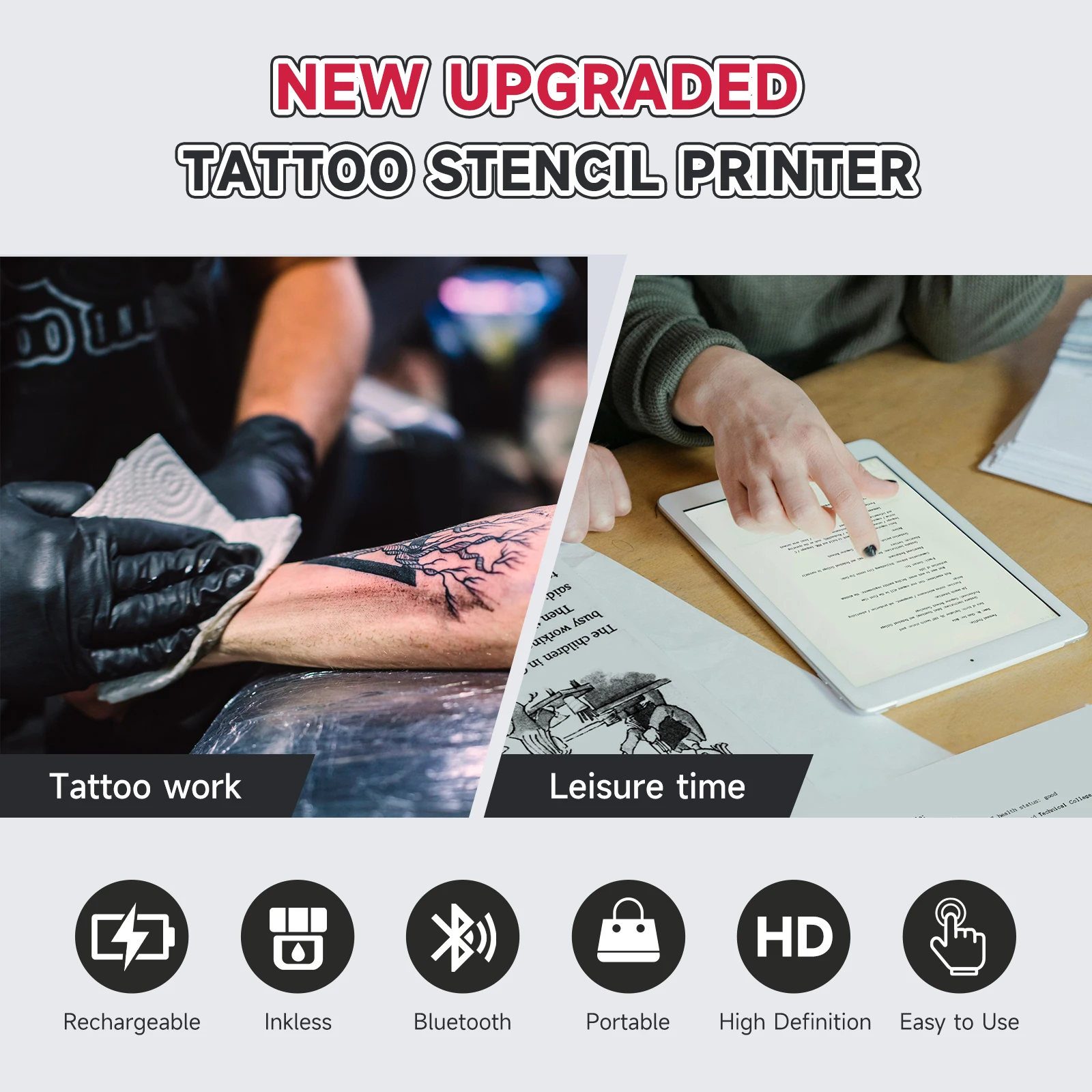Portable Printer Thermal Tattoo Stencil PDF Word Office Print A4 Wireless Transfer Photo Bluetooth Machine Use SmartPhone 4