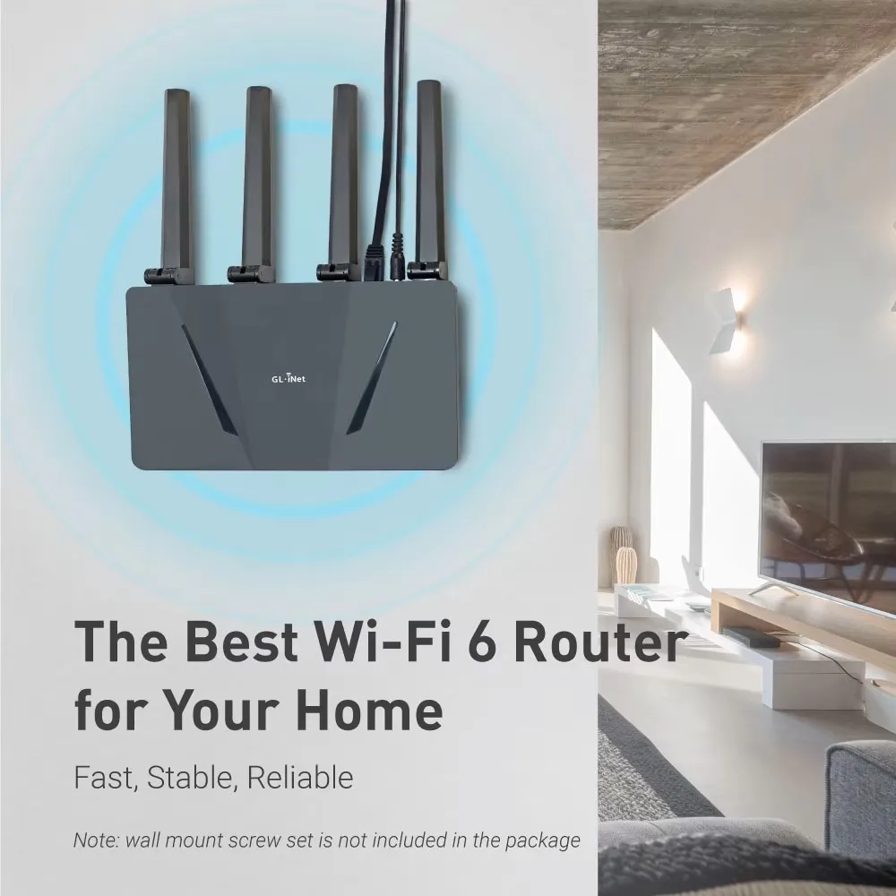 GL.iNet GL-AX1800(Flint) WiFi 6 Router -Dual Band Gigabit Wireless ,5 x 1G Ethernet Ports ,Amazing OpenVpn&WireGuard Speed 3