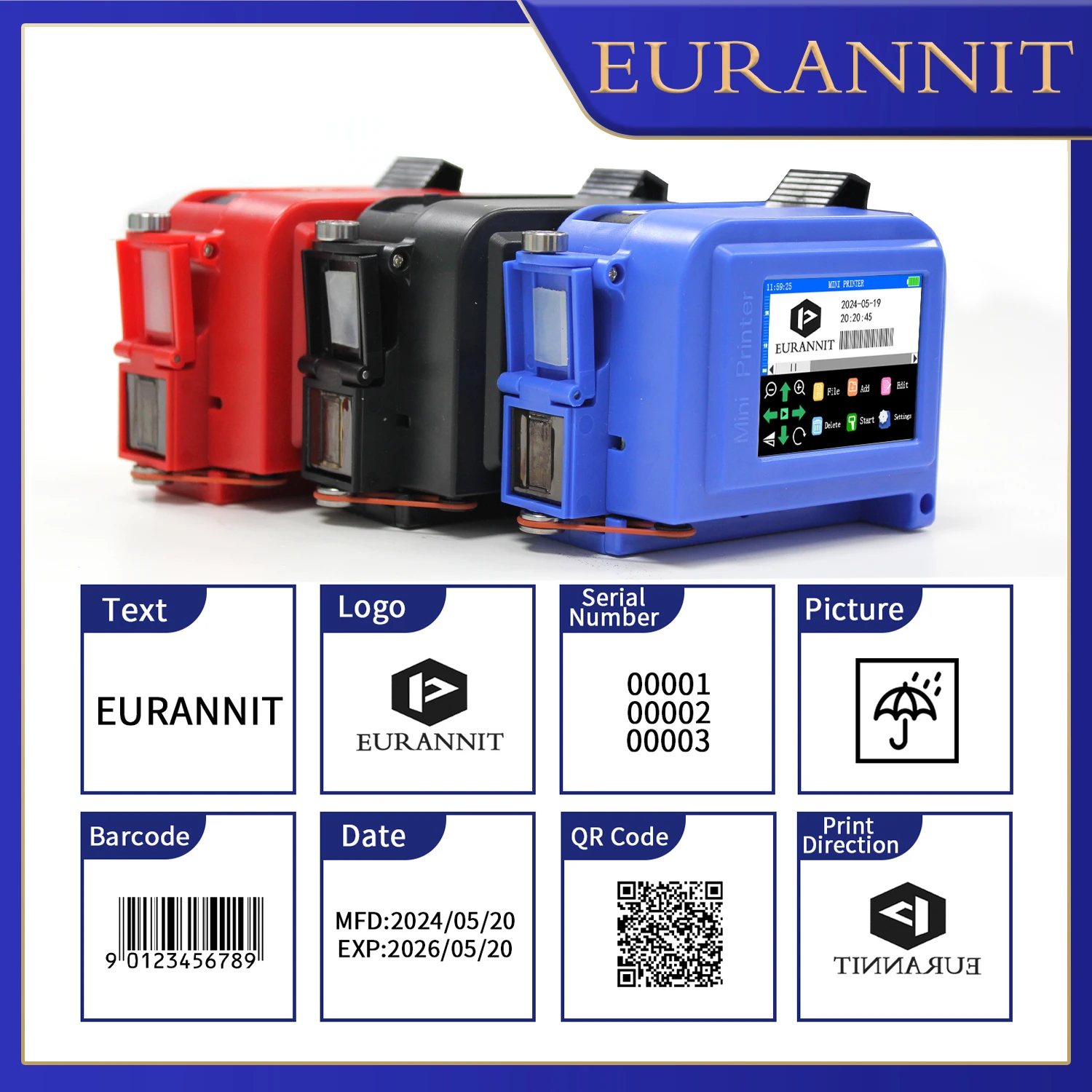 EURANNIT E11 0.5inch Multi-Color Portable Mini Printer Handheld Inkjet Printer without Ink QR Barcode Logo Date Printing Machine 1